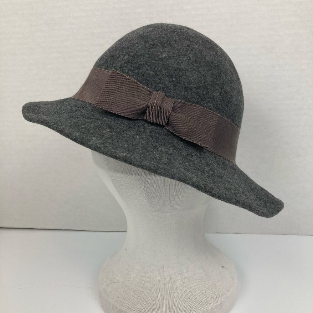VTG Street Smart Betmar Cloche Wool Hat Women Heathered Gray Bucket Bell Bow USA